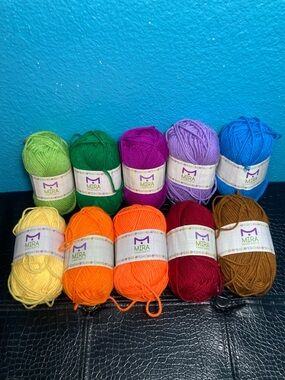 10 NWT Mira (50g each, 500g +) Worsted Weight Yarn Multi-Color Bundle